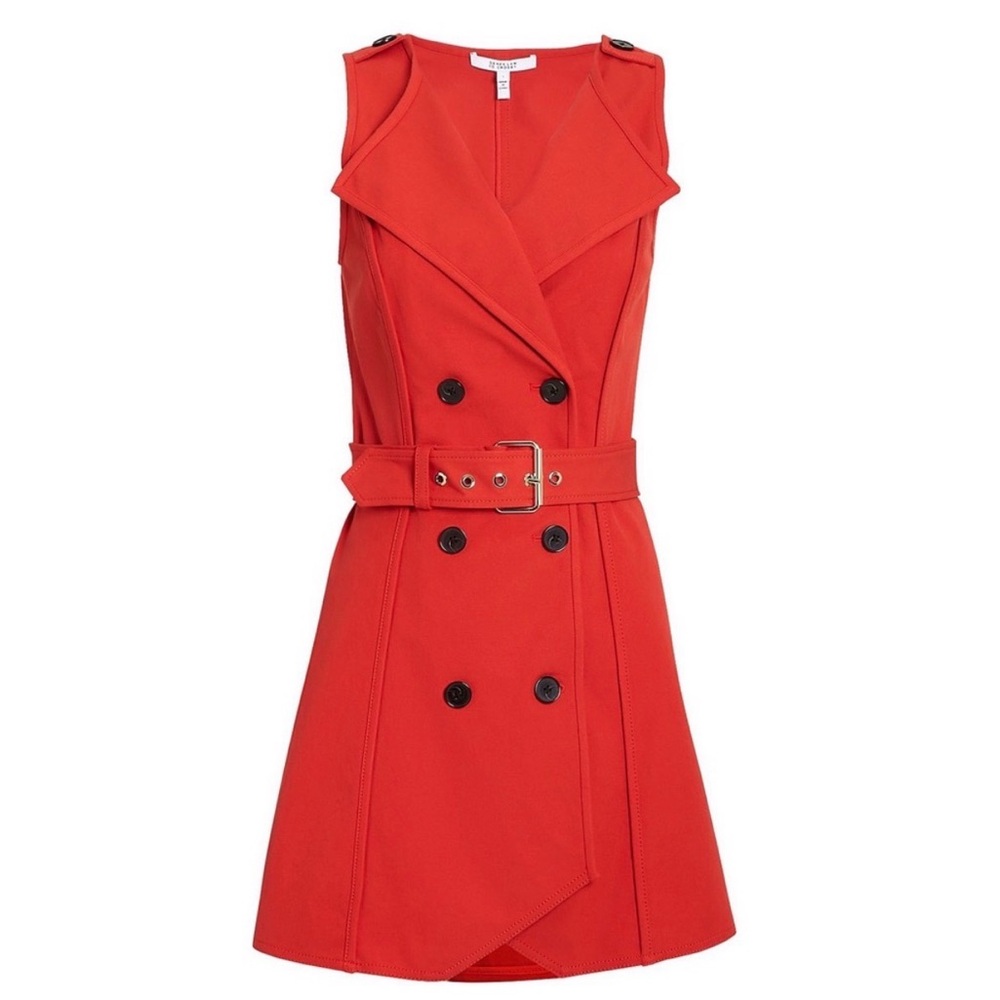 Derek Lam Red Belted Trench Dress Sleeveless - Picture 2 of 5